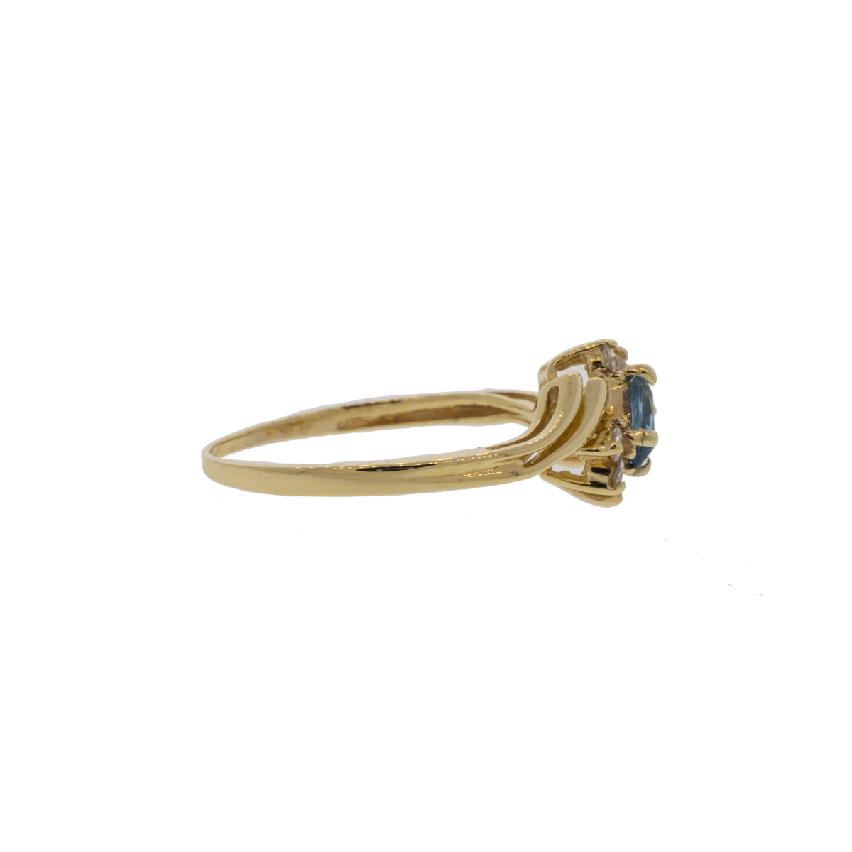 Dainty Blue Topaz and Diamond Bypass Ring