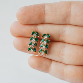 Emerald and Diamond Long Stud Earrings