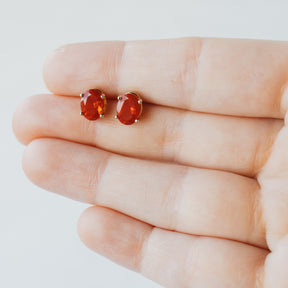 Oval Fire Opal Stud Earrings