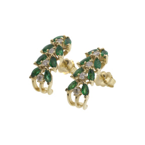 Emerald and Diamond Long Stud Earrings