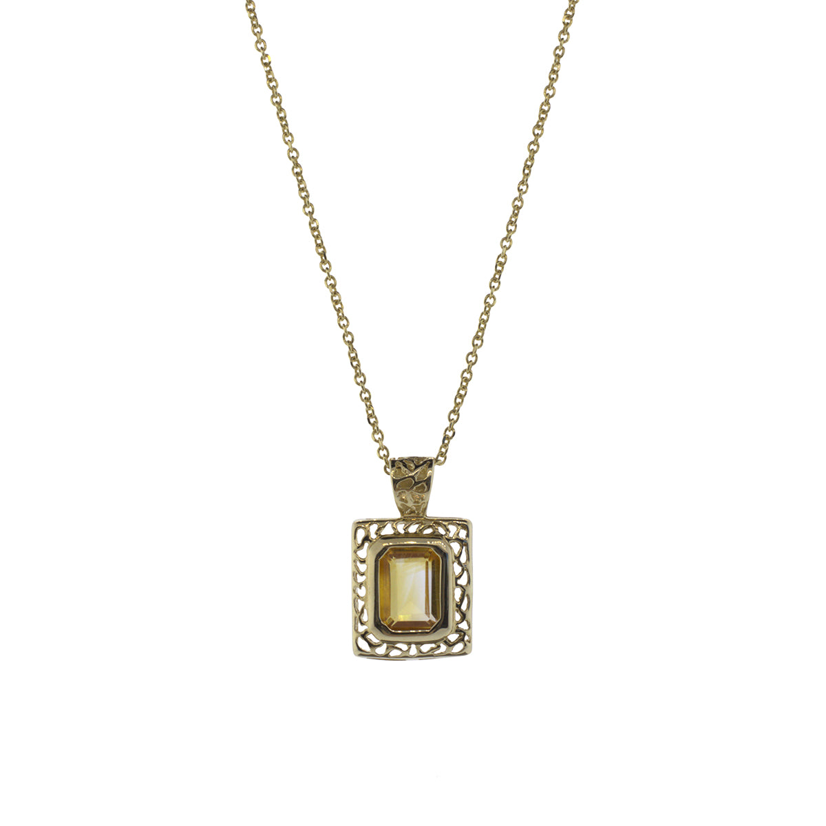 Emerald Cut Citrine Pendant Necklace