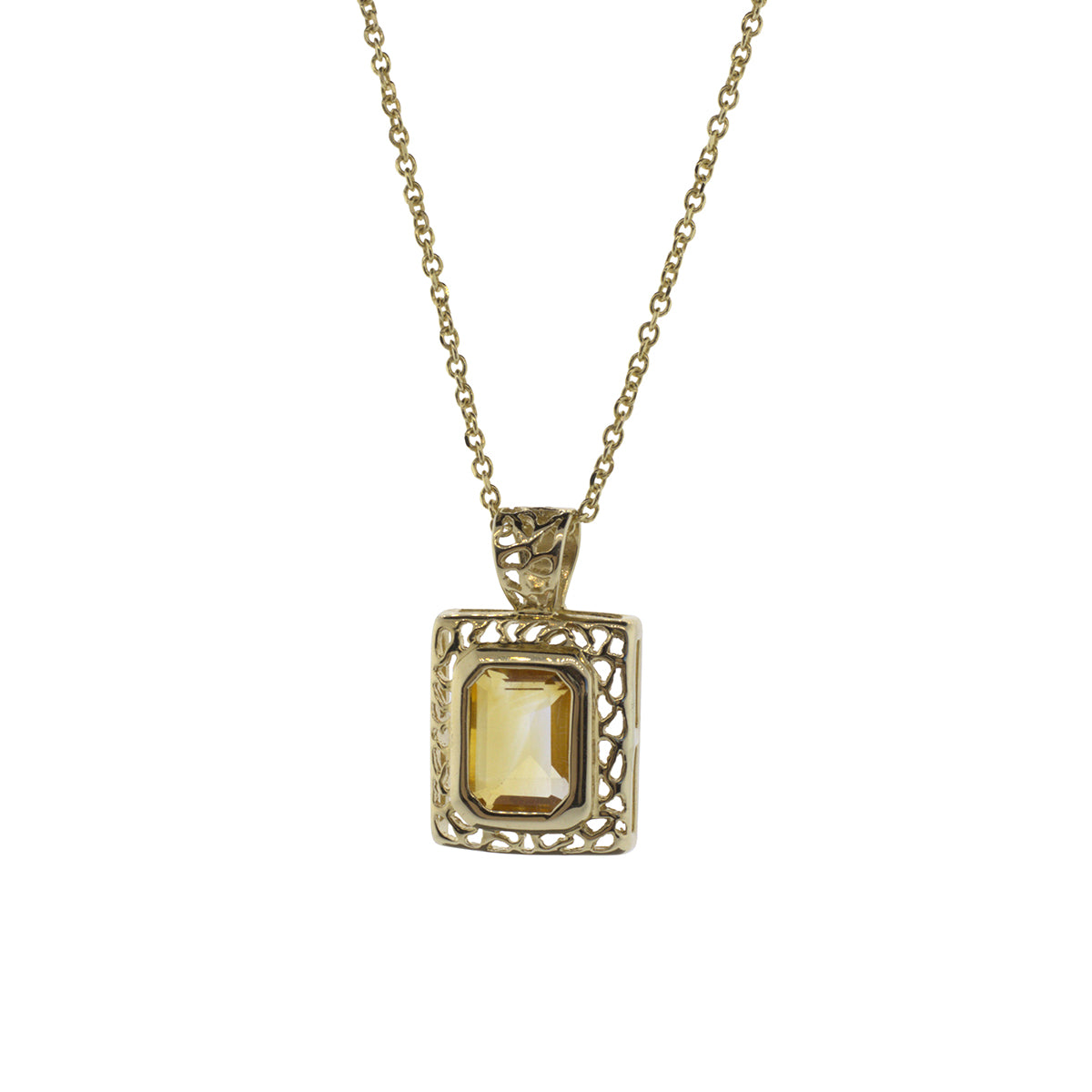 Emerald Cut Citrine Pendant Necklace