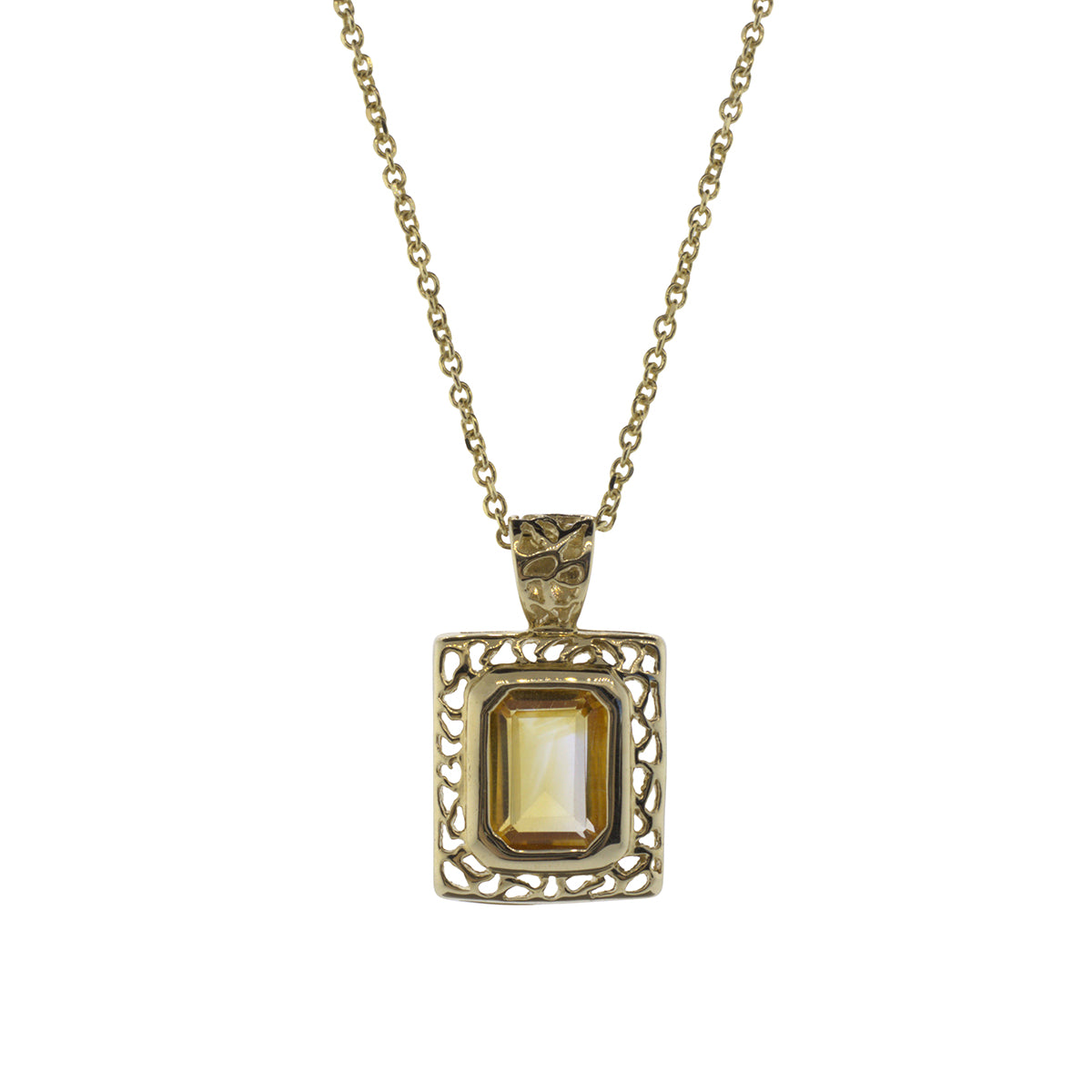 Emerald Cut Citrine Pendant Necklace