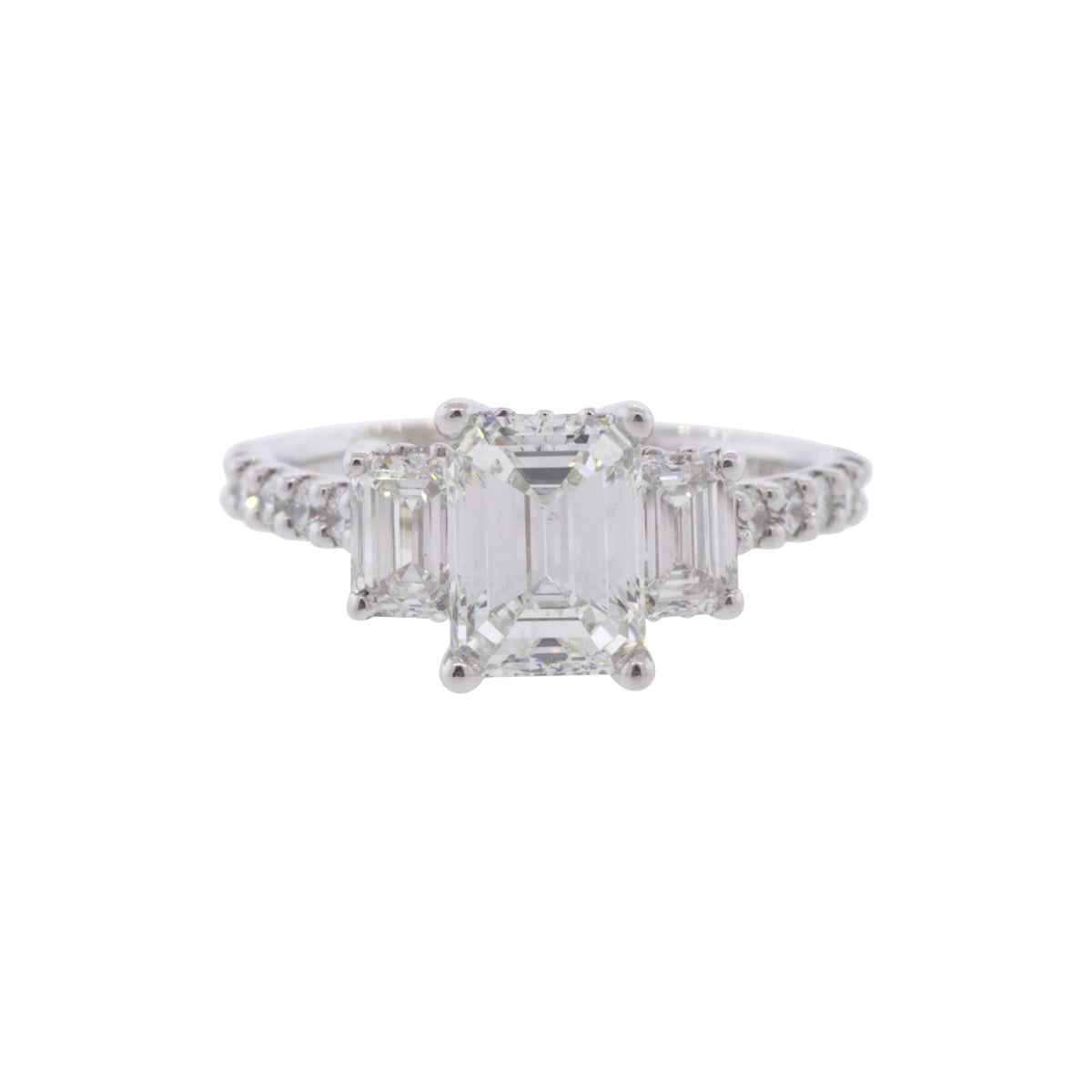 14K White Gold 1.52ctw Three Stone Emerald Cut Diamond Ring