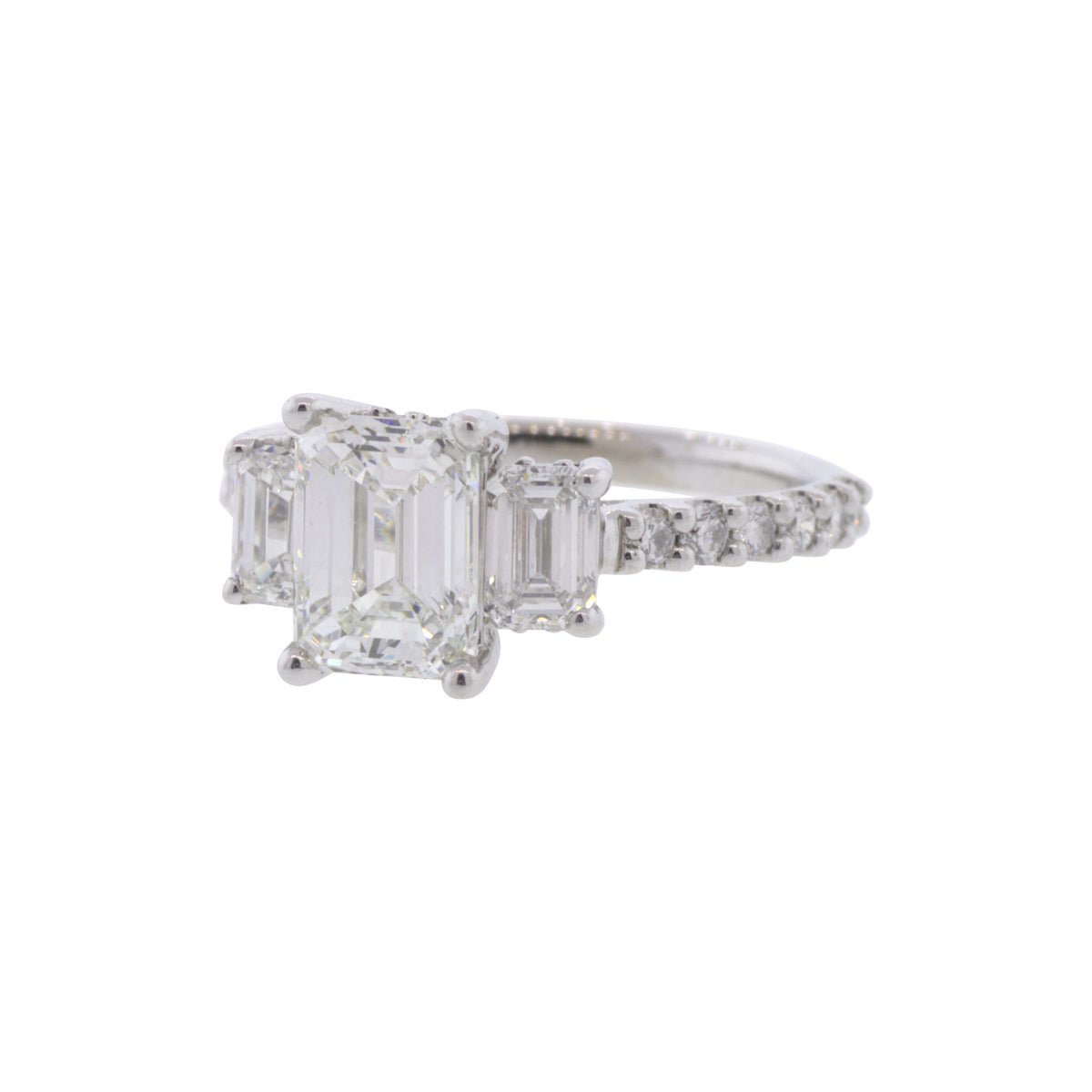 14K White Gold 1.52ctw Three Stone Emerald Cut Diamond Ring