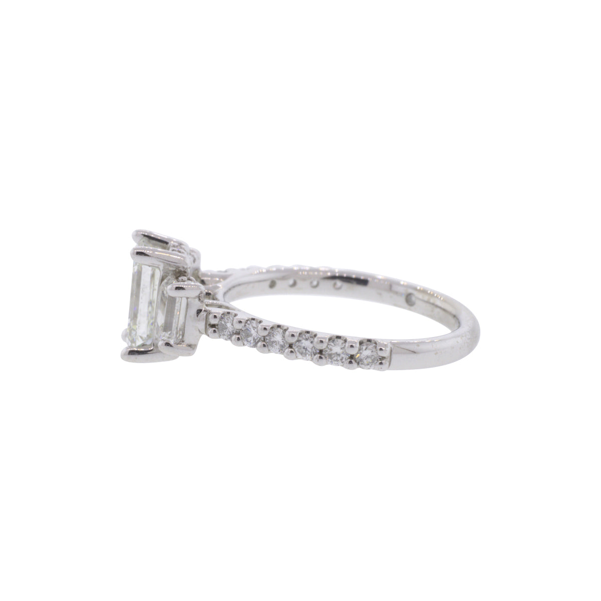 14K White Gold 1.52ctw Three Stone Emerald Cut Diamond Ring