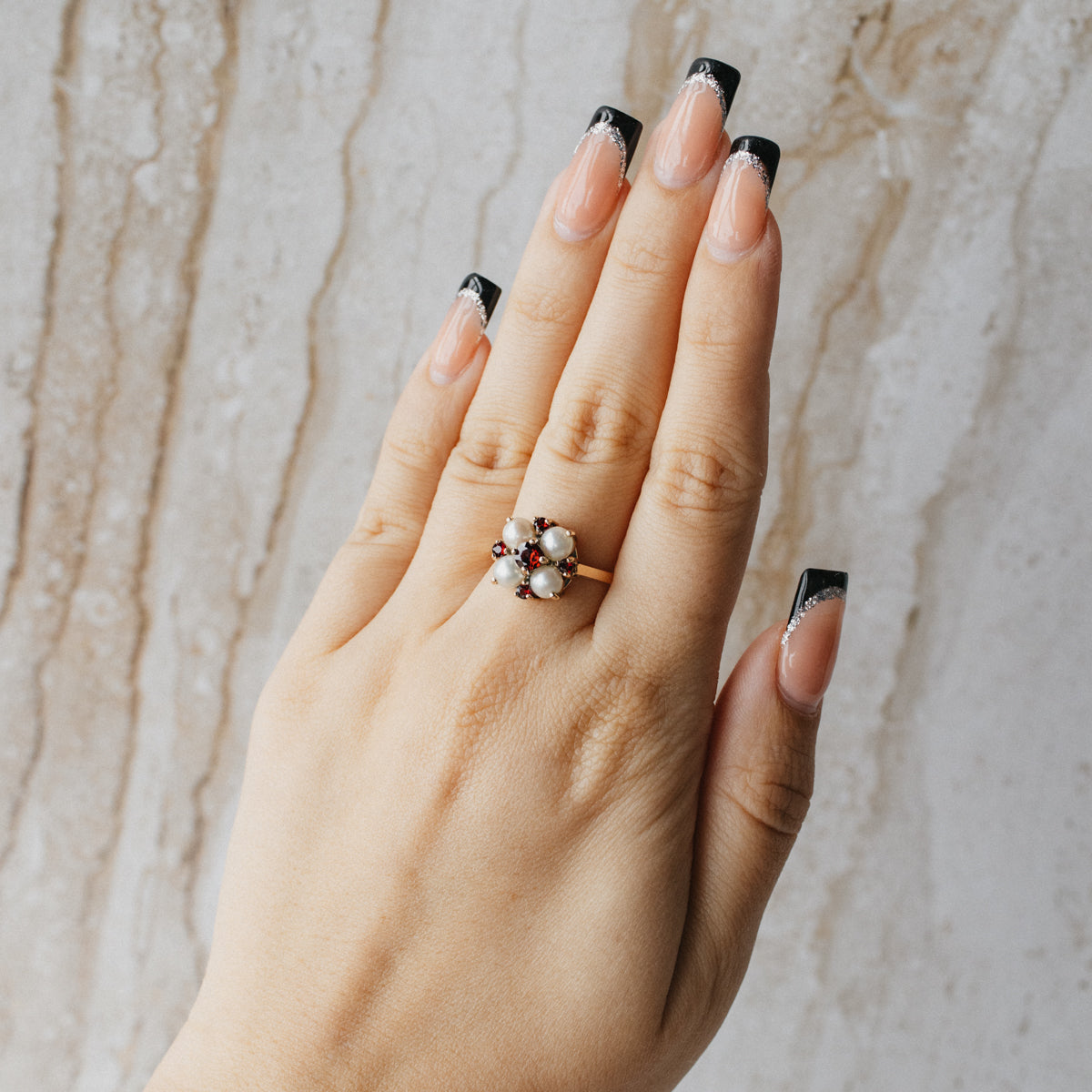 10K Yellow Gold Akoya Pearl & Garnet Ring