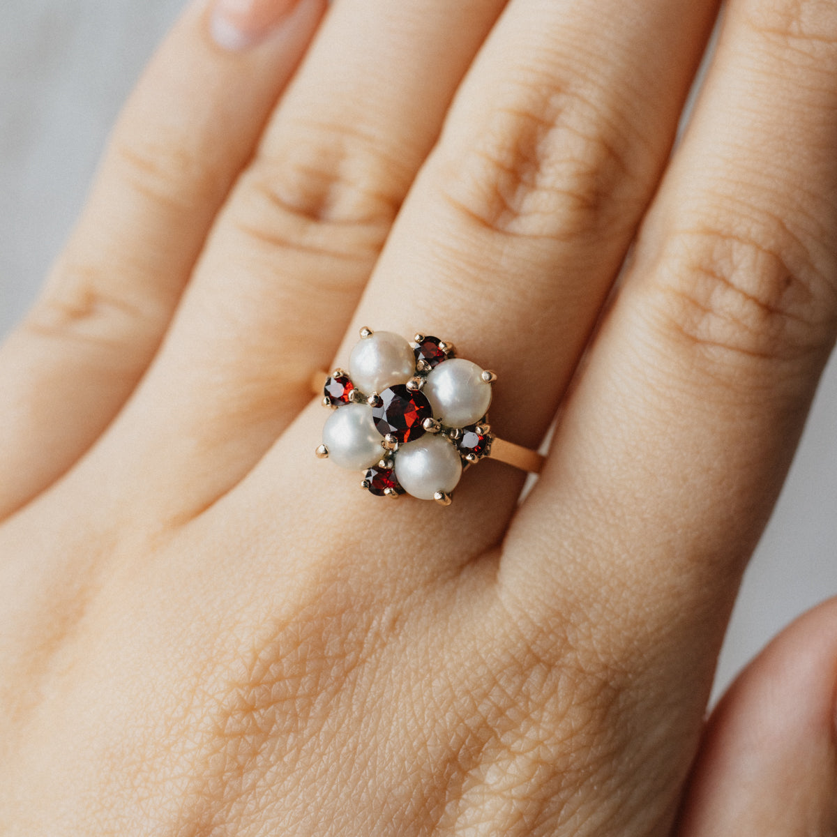 10K Yellow Gold Akoya Pearl & Garnet Ring