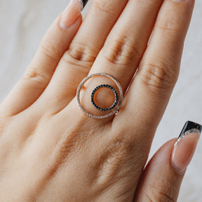 14K Rose Gold Black & White Diamond Negative Space Ring
