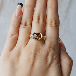14K Gold Madeira Citrine & Diamond Ring