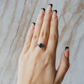 14K White Gold Oval Dark Blue Sapphire Ring