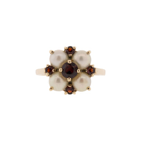 10K Yellow Gold Akoya Pearl & Garnet Ring