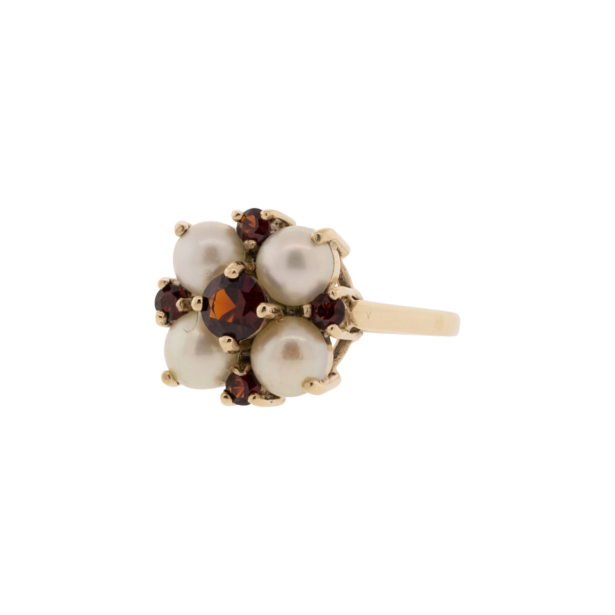 10K Yellow Gold Akoya Pearl & Garnet Ring