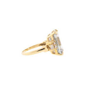 14K Yellow Gold Emerald Cut Topaz & Diamond Ring