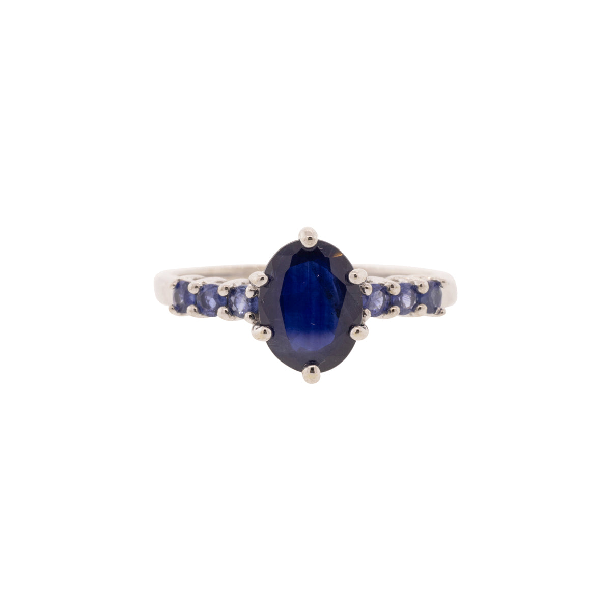 14K White Gold Oval Dark Blue Sapphire Ring