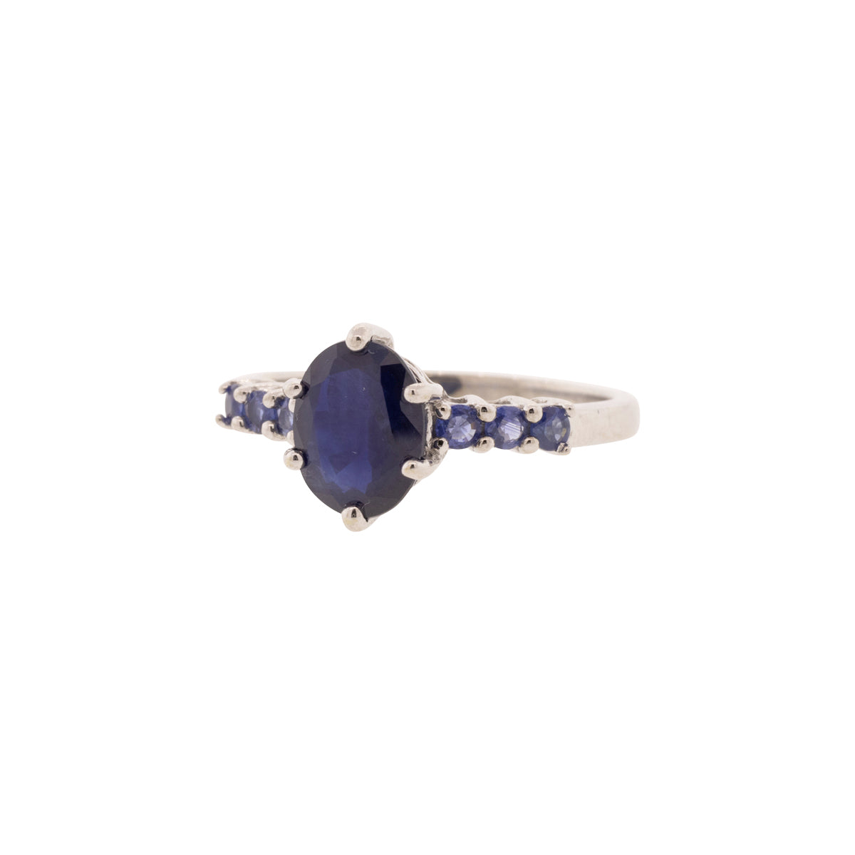 14K White Gold Oval Dark Blue Sapphire Ring