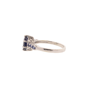 14K White Gold Oval Dark Blue Sapphire Ring
