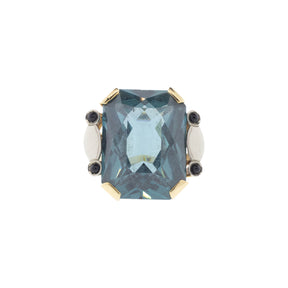 14K Yellow Gold Art Deco Synthetic Spinel & Onyx Ring