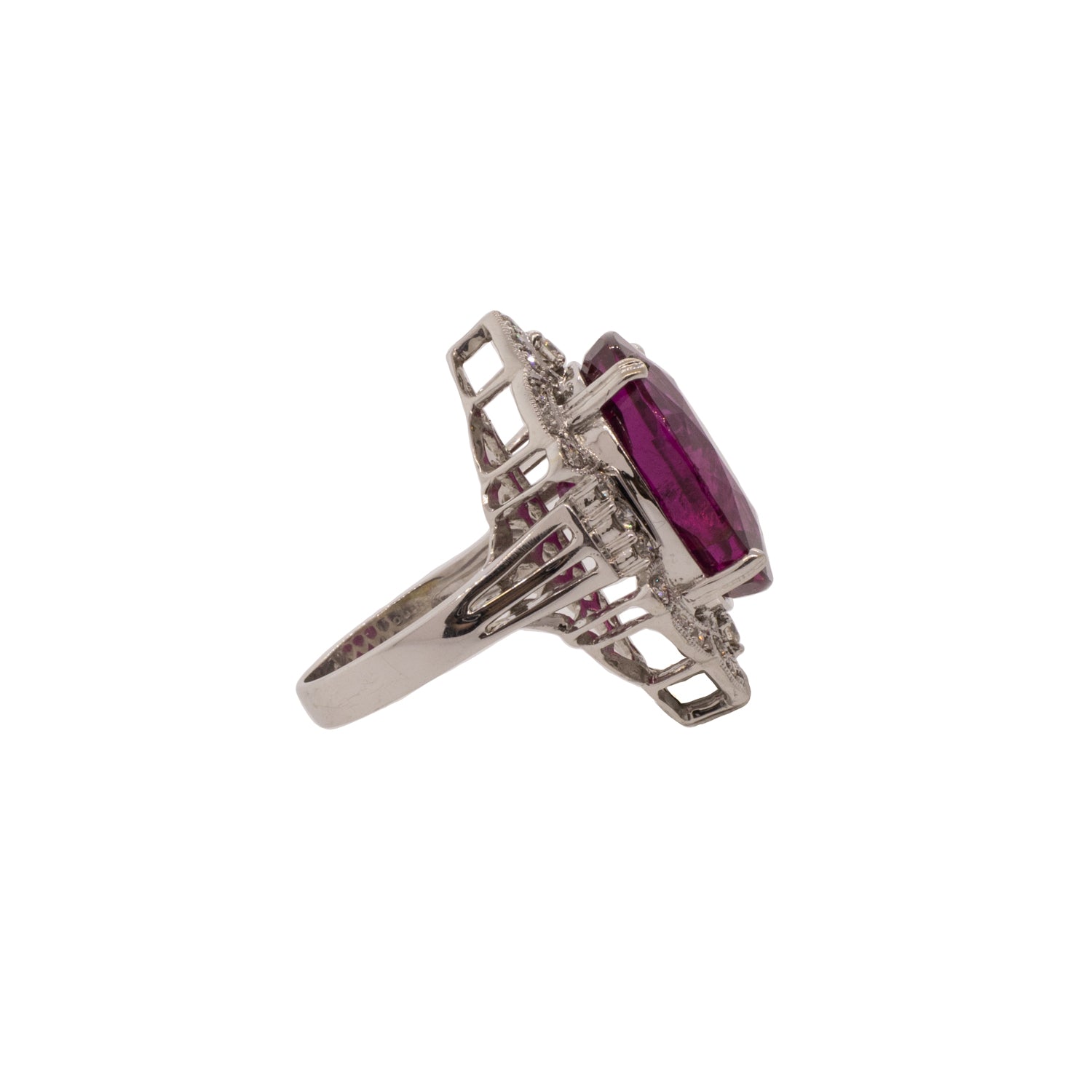 14KWG 16.54ct Rubellite Tourmaline & Diamond Halo Ring