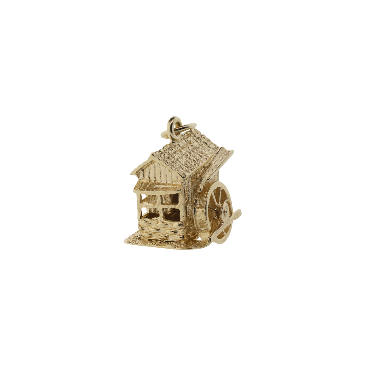 14K Yellow Gold Water Wheel Mill House Charm