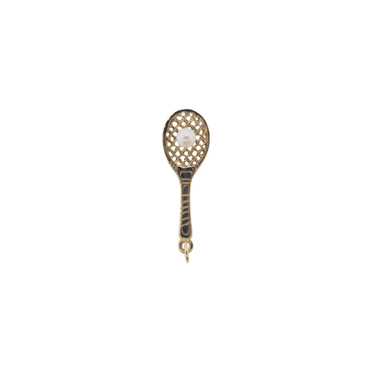 14K Yellow Gold Akoya Pearl Tennis Racket Charm