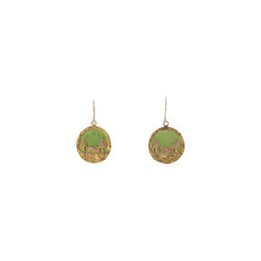 14K & 22K Yellow Gold Nephrite Jade Cabin Scene Earrings