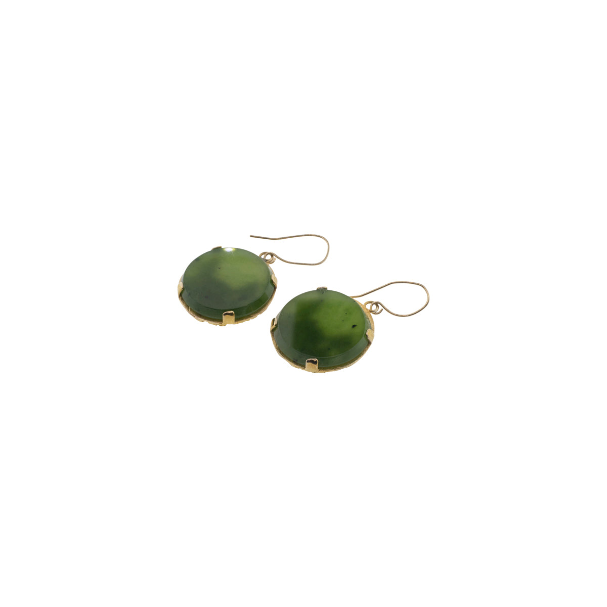 14K & 22K Yellow Gold Nephrite Jade Cabin Scene Earrings