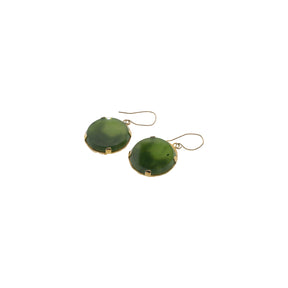 14K & 22K Yellow Gold Nephrite Jade Cabin Scene Earrings
