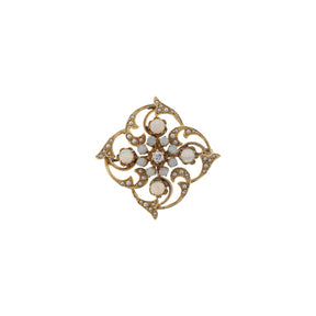 14K Yellow Gold Pearl, Opal, & Diamond Pendant / Brooch
