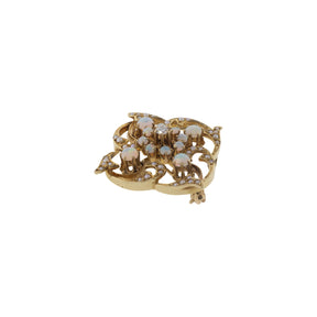 14K Yellow Gold Pearl, Opal, & Diamond Pendant / Brooch