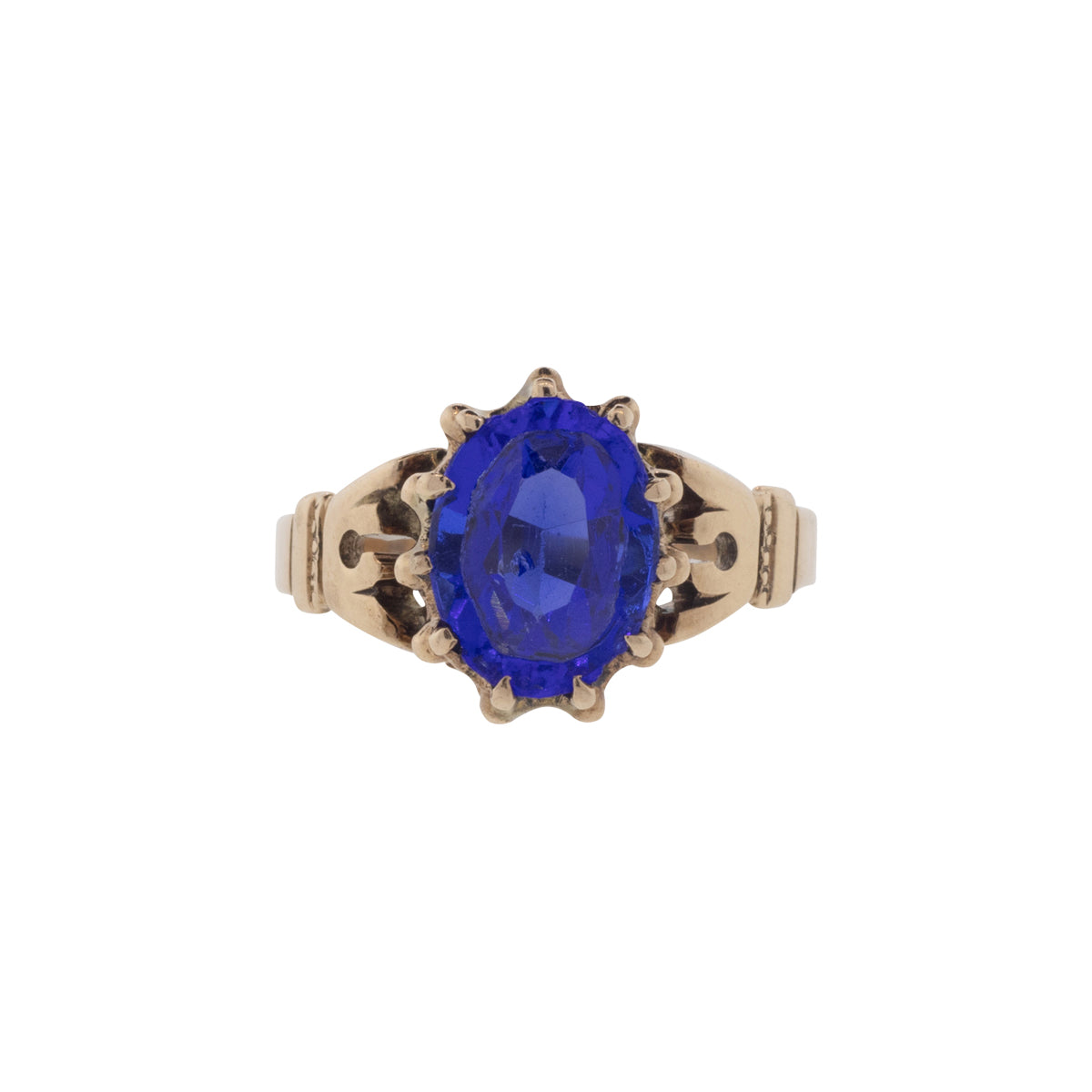 9K Yellow Gold Lab Blue Sapphire Victorian Ring