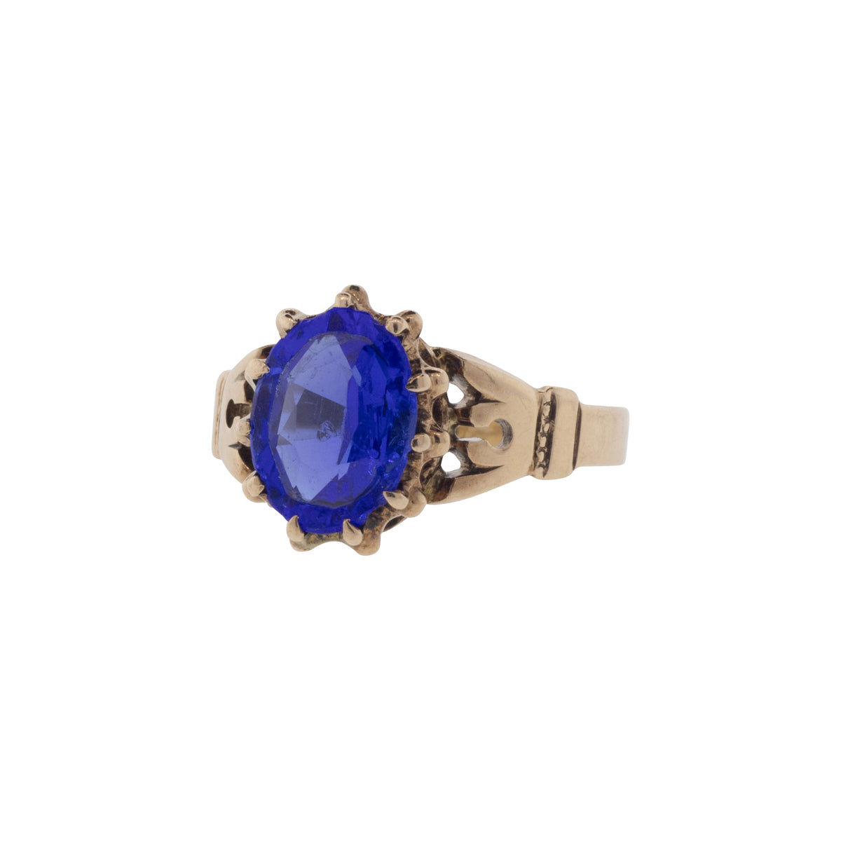 9K Yellow Gold Lab Blue Sapphire Victorian Ring