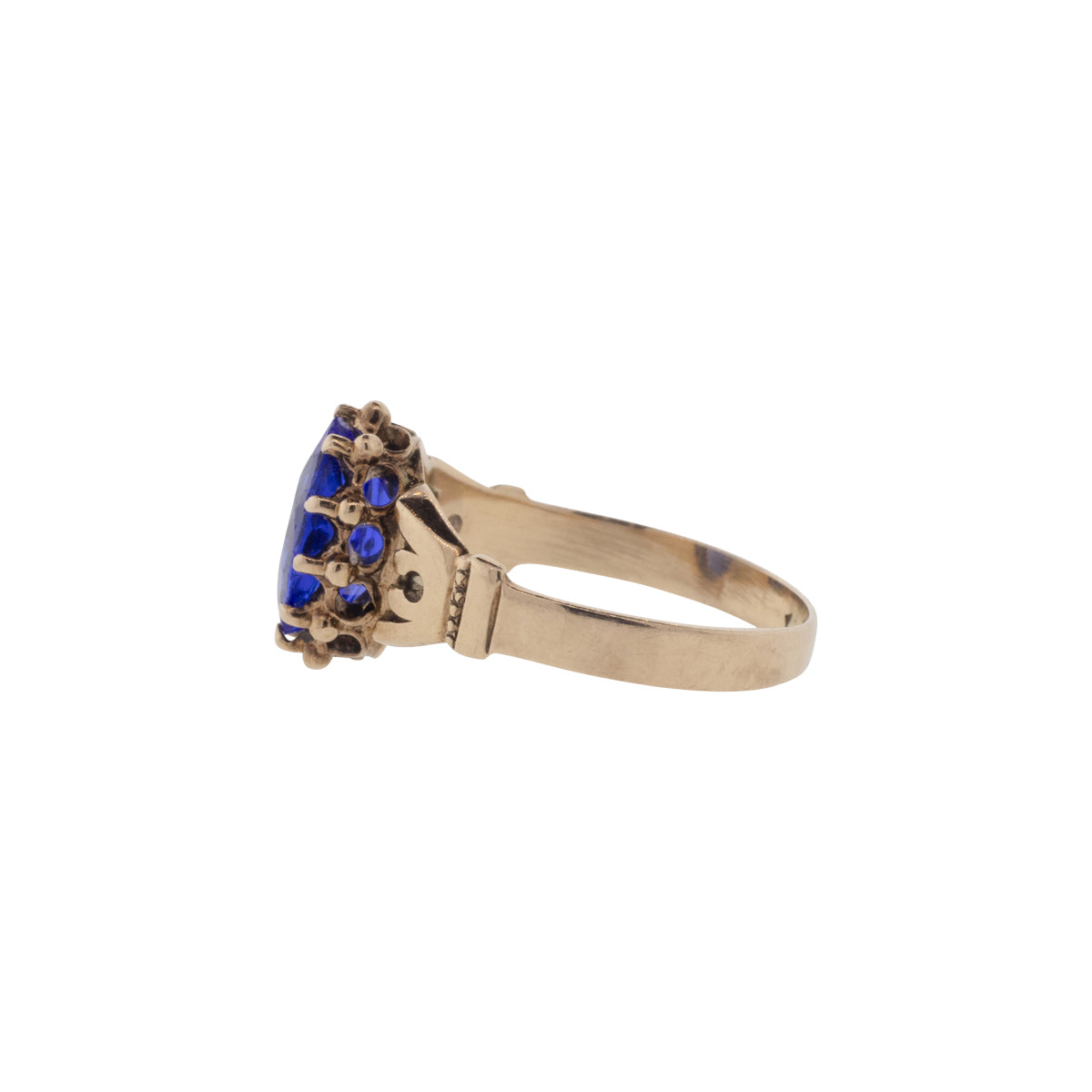 9K Yellow Gold Lab Blue Sapphire Victorian Ring