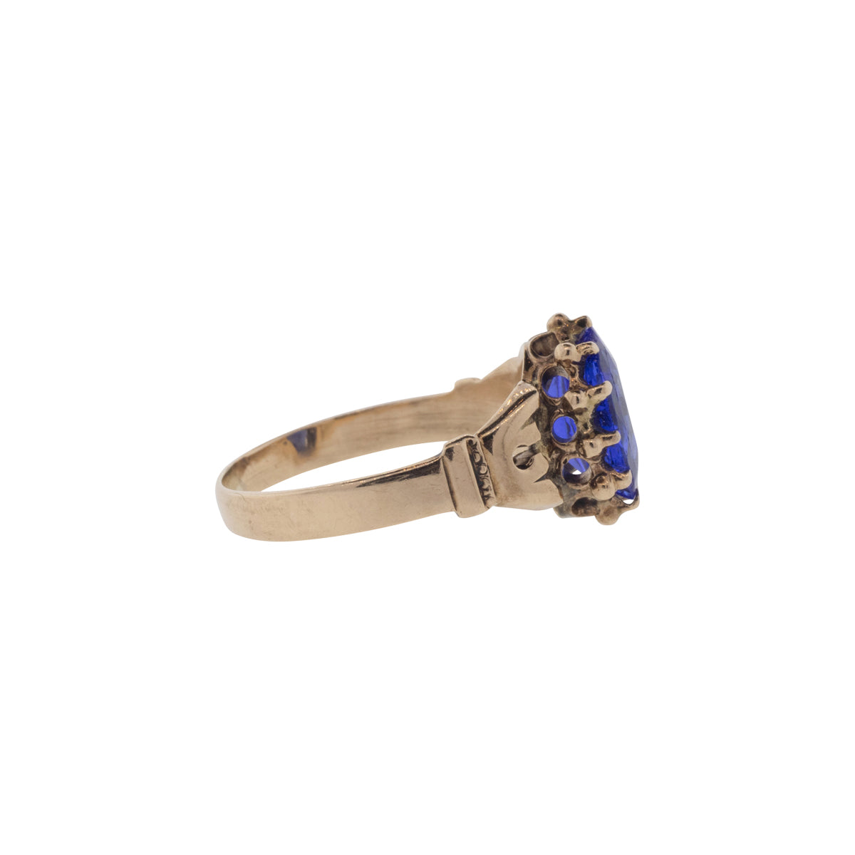 9K Yellow Gold Lab Blue Sapphire Victorian Ring