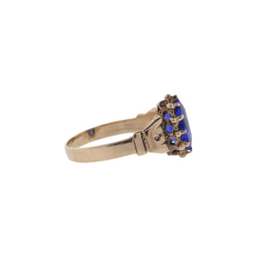 9K Yellow Gold Lab Blue Sapphire Victorian Ring