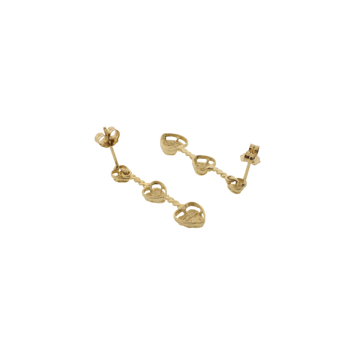 14K Yellow Gold Heart Dangle Stud Earrings