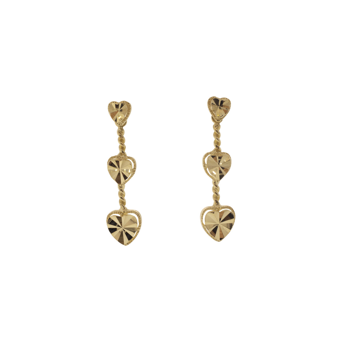 14K Yellow Gold Heart Dangle Stud Earrings