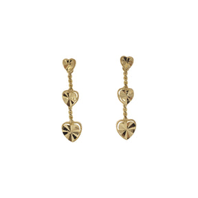14K Yellow Gold Heart Dangle Stud Earrings