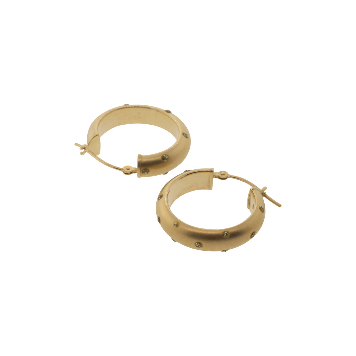 14K Yellow Gold Stippled Hollow Hoop Earrings