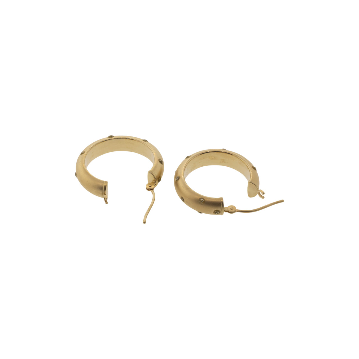 14K Yellow Gold Stippled Hollow Hoop Earrings