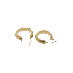 14K Yellow Gold Stippled Hollow Hoop Earrings