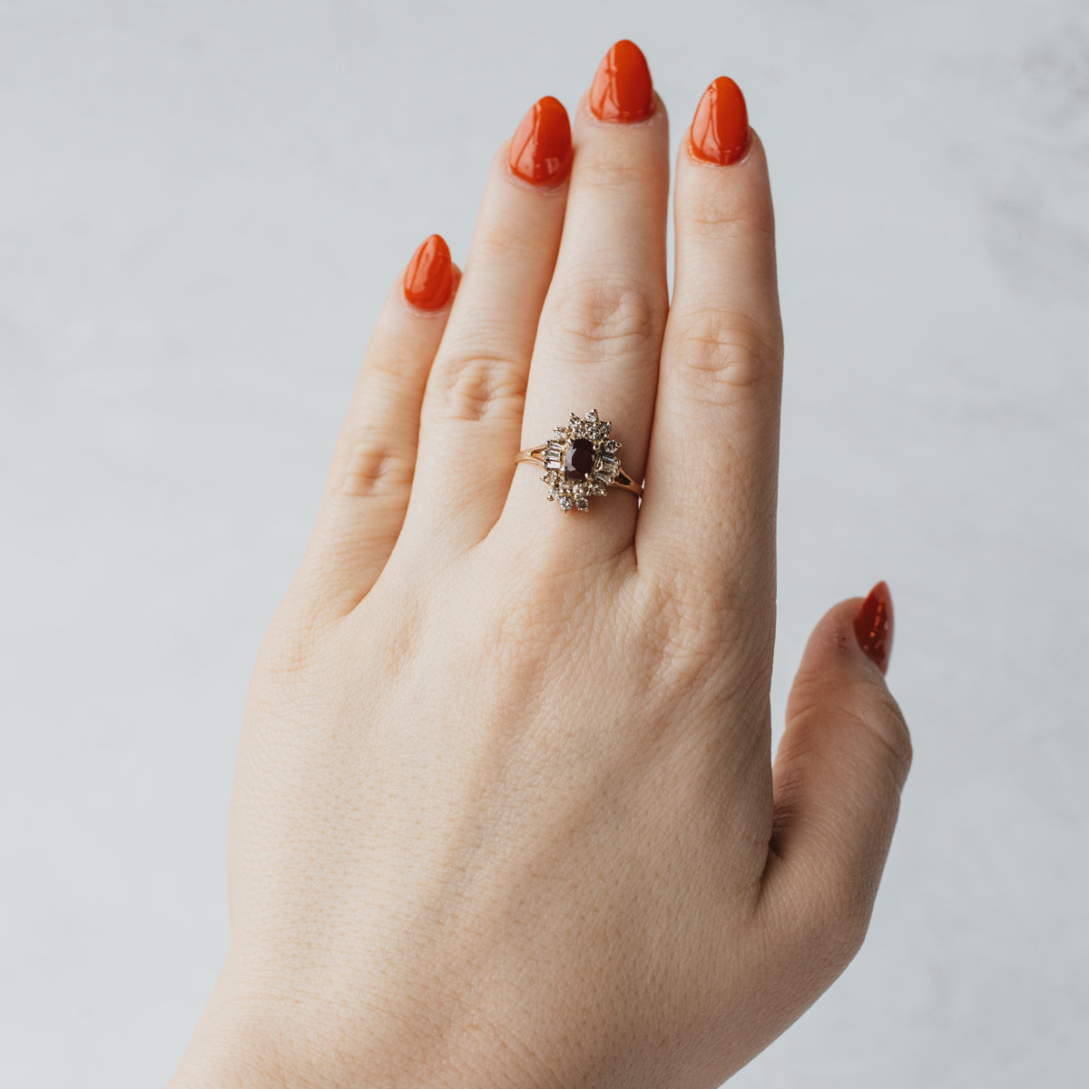 14K Yellow Gold Ruby & Diamond Cluster Ring