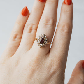 14K Yellow Gold Ruby & Diamond Cluster Ring