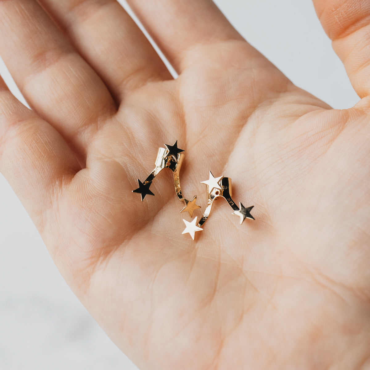 14K Yellow Gold Three Star Studs With Jackets