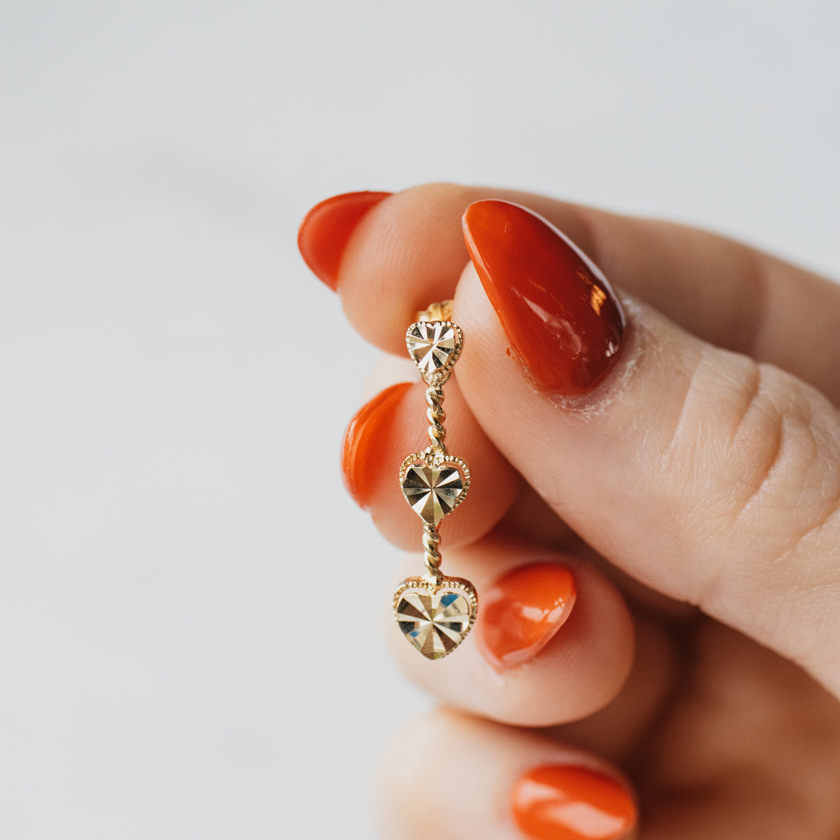 14K Yellow Gold Heart Dangle Stud Earrings