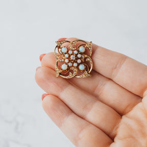 14K Yellow Gold Pearl, Opal, & Diamond Pendant / Brooch