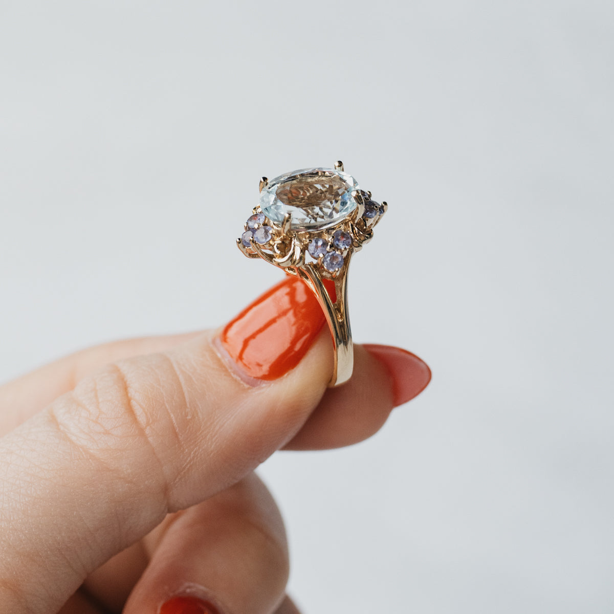 10K Yellow Gold Aquamarine & Tanzanite Ring