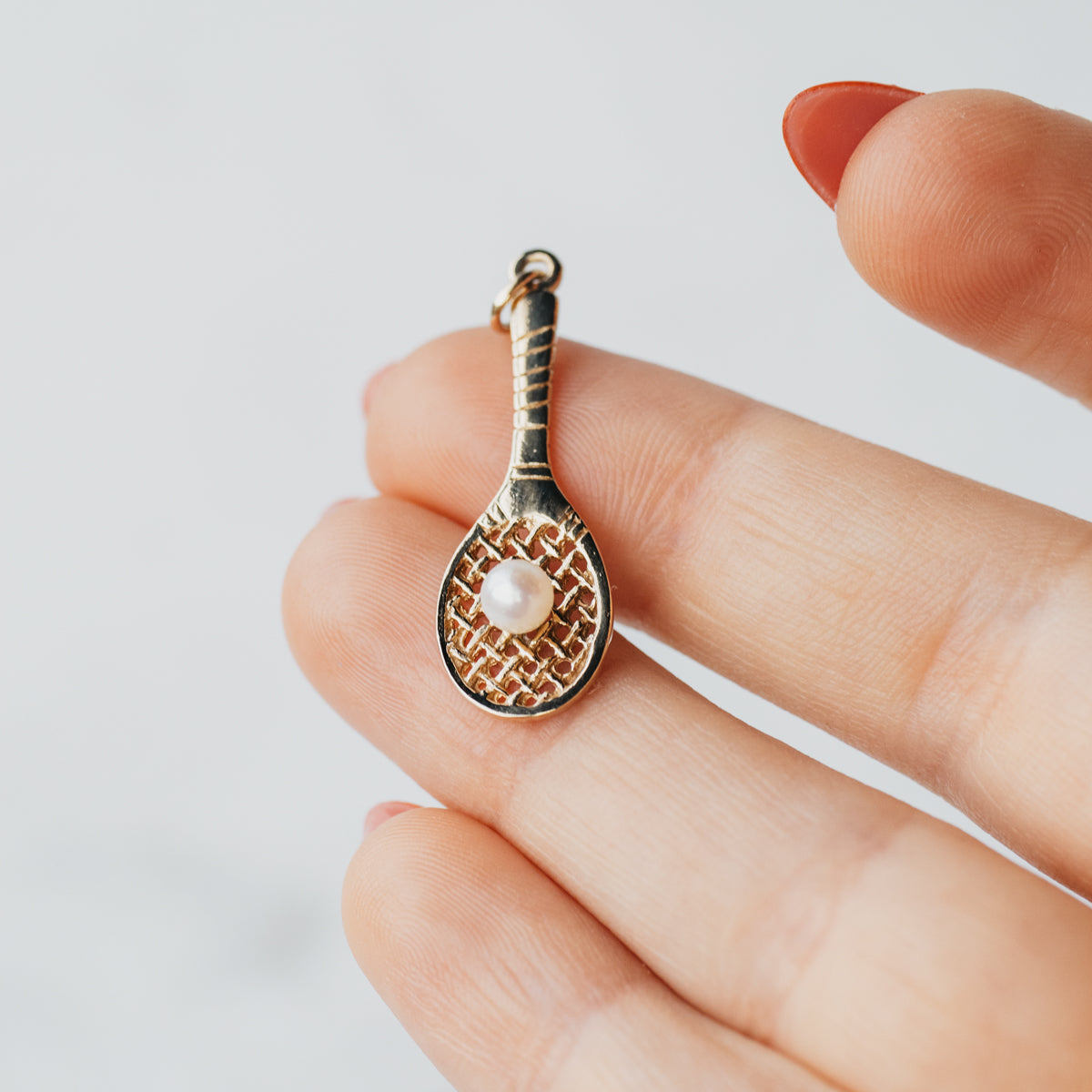 14K Yellow Gold Akoya Pearl Tennis Racket Charm