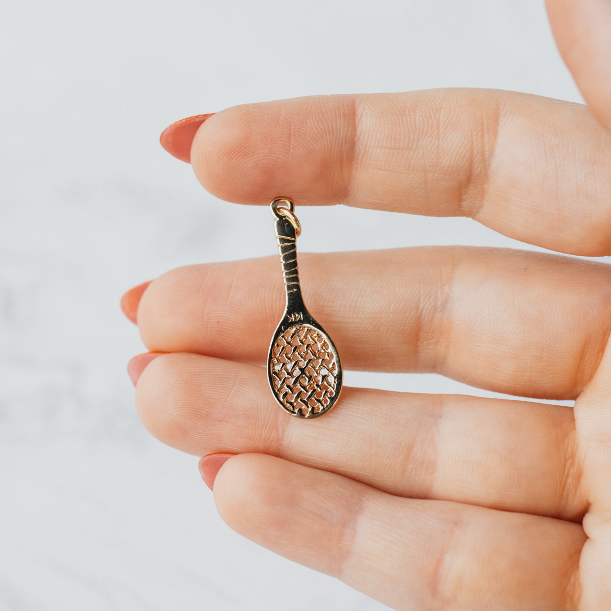 14K Yellow Gold Akoya Pearl Tennis Racket Charm