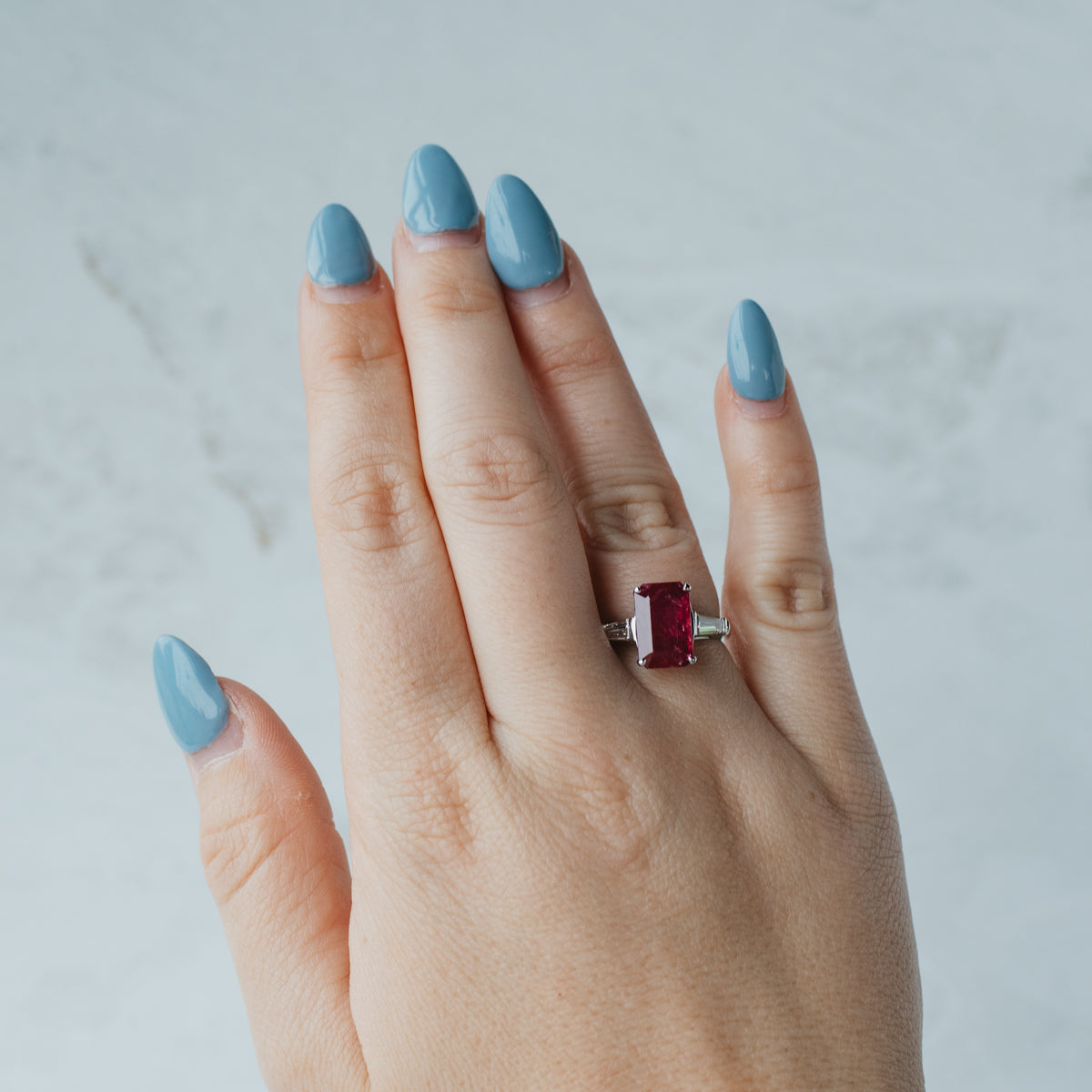 Platinum & 18K White Gold Ruby & Diamond Three-Stone Ring